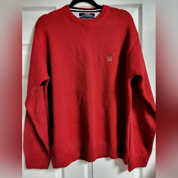 NWOT - Tommy Hilfiger - Mens Vibrant Red Crested Crewneck Sweater - Size L - Picture 1 of 4